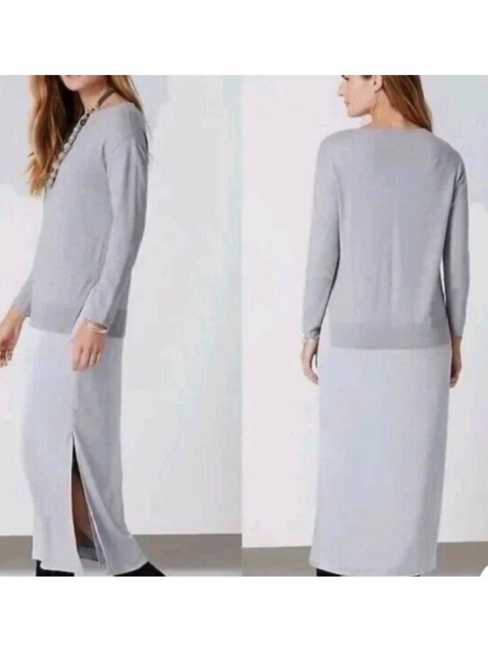 JJill Wearever Mixed Media Sweater Long Dress Womens Tall Small Gray knit Silky
